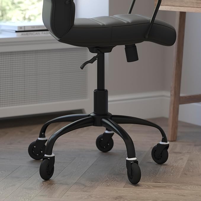 Flash Furniture Camilia Mid-Back Black LeatherSoft Executive Swivel Office Chair with Black Frame, Arms, and Transparent Roller Wheels