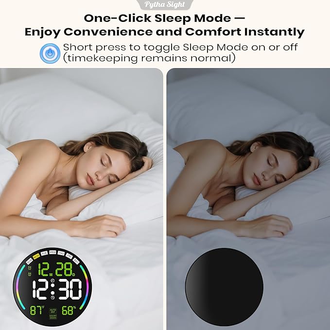 Large Digital Wall Clock with 10.3" LED Display,Alarm,Countdown Timer,DST,Temperature,Humidity,Auto-Dimming,Remote Control,Night Light for Classroom,Bedroom,Living Room,Office,Gym