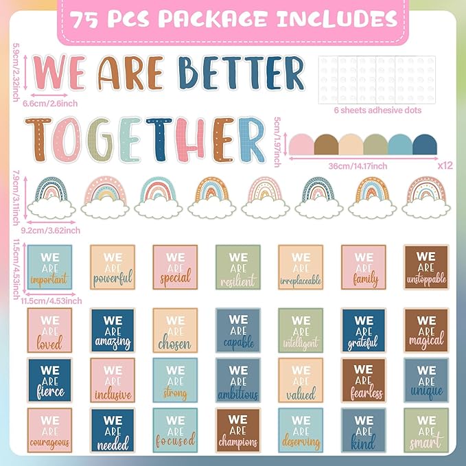 Boho Affirmation Station Bulletin Board Set Motivational Together We are Better Bulletin Board Inspirational Positive Sayings Cutouts Classroom Decor for Back to School Decor Wall Door