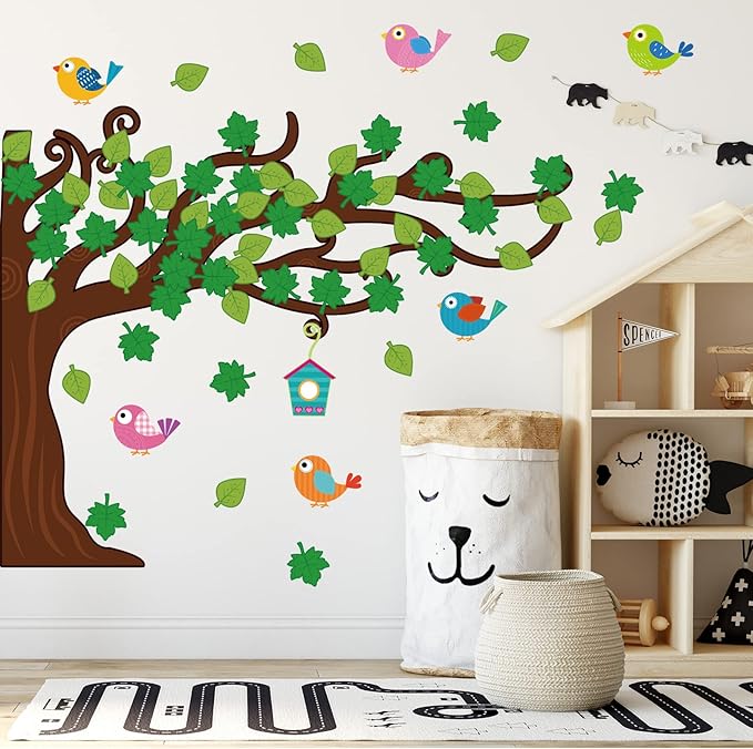Pajean 58 Pcs Classroom Tree Bulletin Board Set Trees Cutouts Border Set with Leaves, Bird and Bird House Tree Bulletin Board Cutouts Classroom Decorations for Boards, Chalkboards, Wall