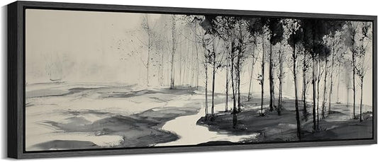 SIGNFORD Large Framed Canvas Print Wall Art Minimalist Ink Forest Landscape Illustrations Modern Art Calm Warm for Living Room, Bedroom, Office - 60"x20"