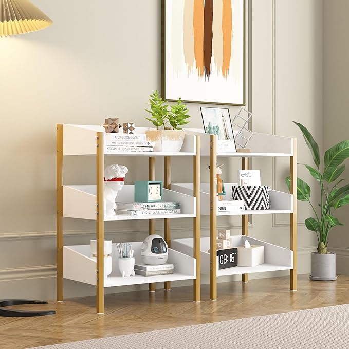 VECELO Bookshelf,Small Bookcase,3-Tier Storage Organizer,Industrial Shelving Unit for Living Room,Classroom,Office,Dormitory,White