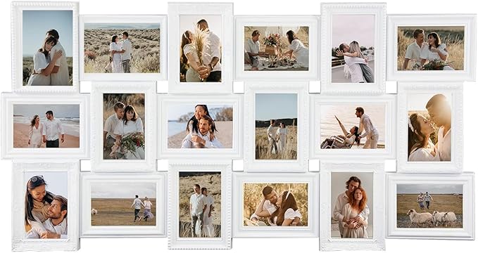 J.M.Deco Collage Picture Frames for Wall Decor, 18-Opening Reunion Family Friends Picture Frame Set, 4x6 Photo Frames Collage for Living Room BedroomWhite