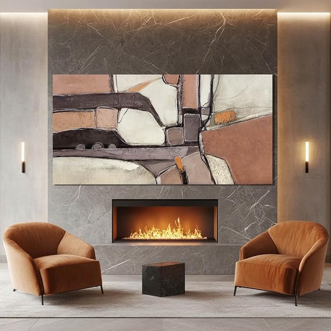Grey Canvas Wall Art, Brown Trendy Abstract Art Wall Decor for Room, Aesthetic Pictures for Dining Room Wall, 29" x 58" Wooden Framed