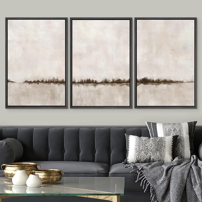 SIGNWIN Framed Canvas Print Wall Art Set Brown Tan Pastel Watercolor Grunge Landscape Abstract Shapes Illustrations Decorative Relax/Calm Zen for Living Room, Bedroom, Office - 24"x36"x3 Black