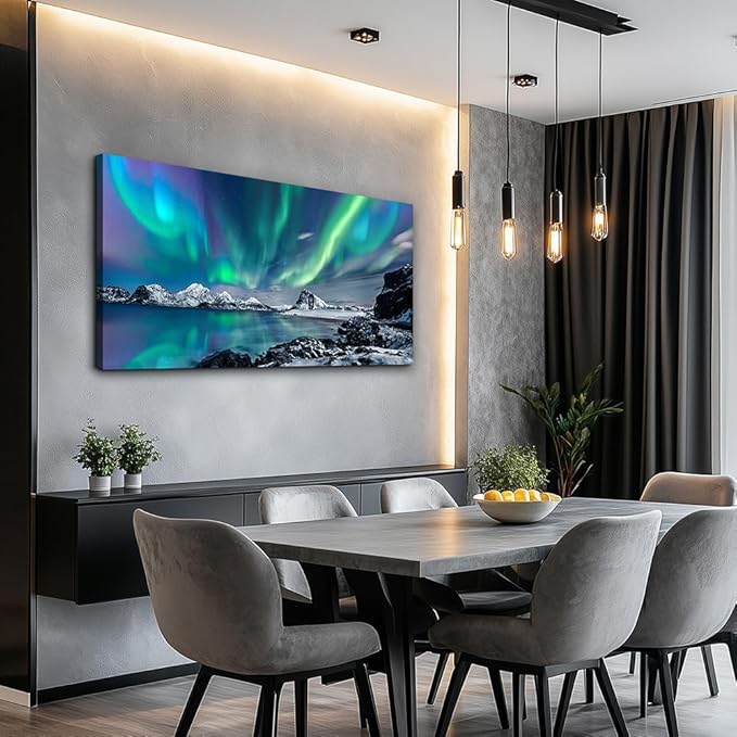 Large Wall Decor For Living Room Canvas Wall Art For Bedroom Blue Aurora Scenery Paintings Modern Bathroom Canvas Art Prints Ready To Hang Office Pictures For Home Kitchen wall Decorations Artwork