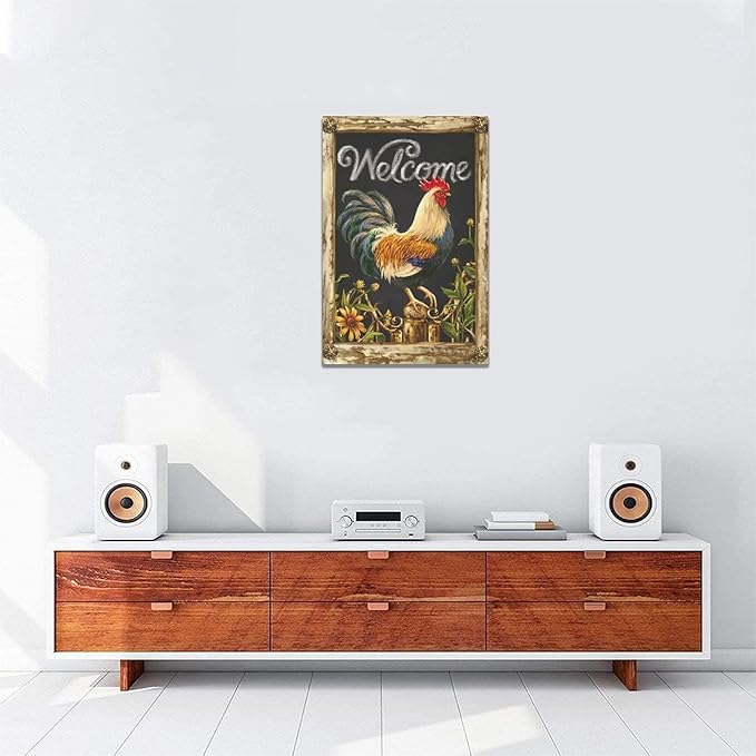 yerretin Farmhouse Rooster Wall Art Rustic Farm Chicken Pictures Wall Decor Country Canvas Painting Modern Artwork Home for Kitchen Bathroom Living Room Bedroom Office Framed 16"x24"