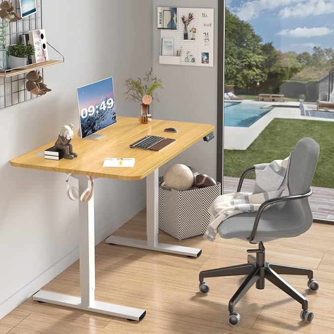 Furmax Electric Height Adjustable Standing Desk Large 40 x 24 Inches Sit Stand up Desk Home Office Computer Desk Memory Preset with T-Shaped Metal Bracket, Wood