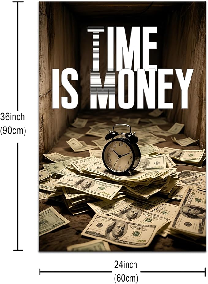 Time is Money Motivational Wall Art on Canvas Poster Print Inspirational Positive Entrepreneur Quotes Picture Painting for Modern Home Living Room Office Workplace Wall Decor Artwork [24''Wx36''H]