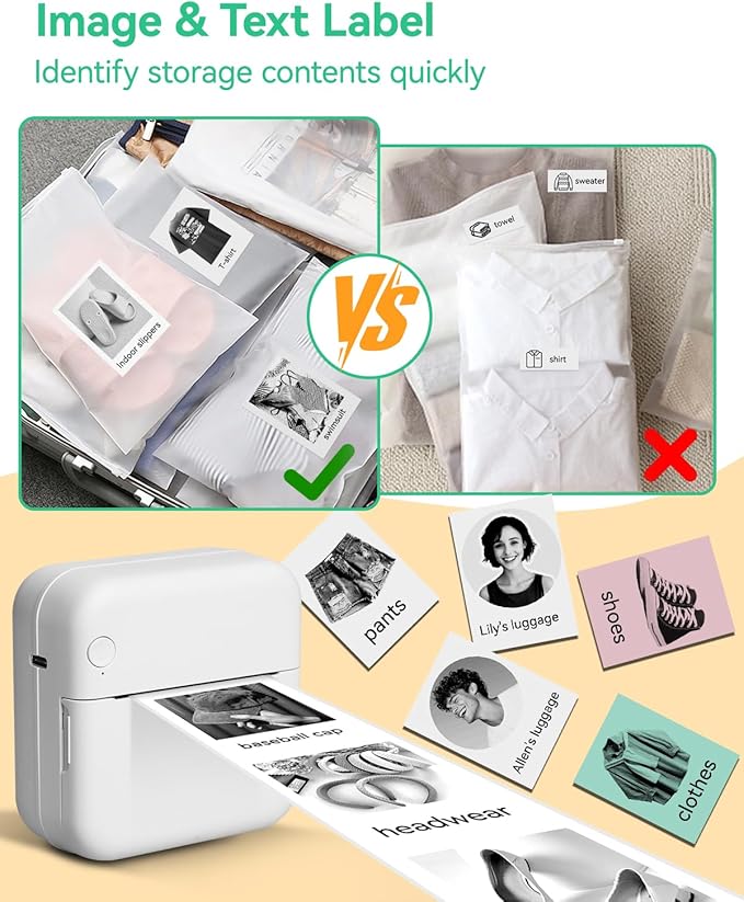Aptika Mini Printer - Portable Sticker Maker with 14 Rolls Sticky Thermal Papers, Inkless Label Maker Machine for Study Anatomy Graphics Photos Address, Green