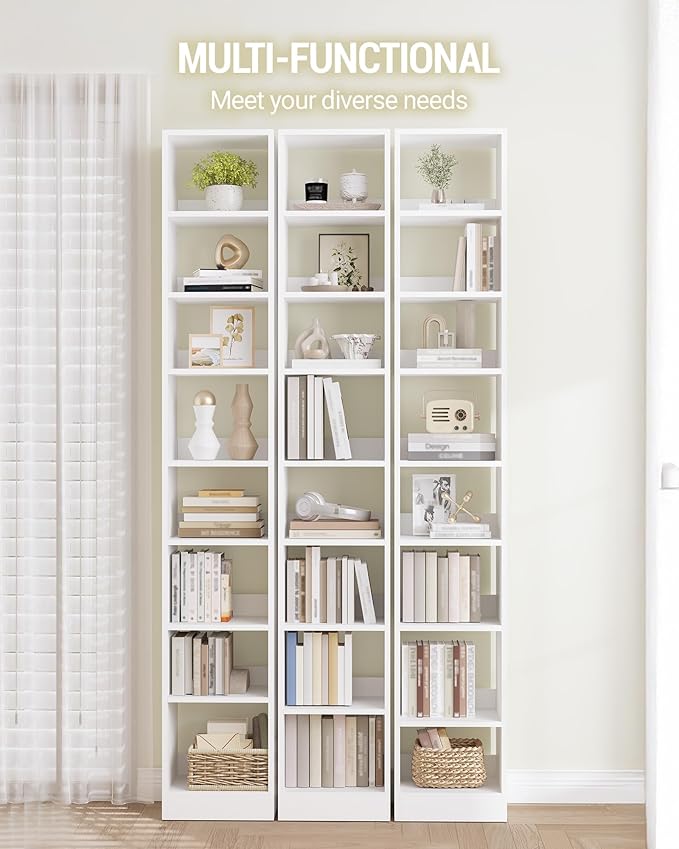 Bookcase, Tall Narrow Bookshelf, Open Display Storage Shelf, Skinny Cube Book Shelf with Adjustable Shelves, CD Rack for Living Room, Home Office 8-Tier(9.4 x 11.8 x 72 inch) White BC89603X