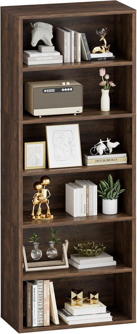 YESHOMY Industrial 6 Tier Bookcase, 71" Tall Brown Bookshelves Open Frame, Basic Floor Standing Bookcases & Bookshelf for Home Office, Living Room, Bed Room