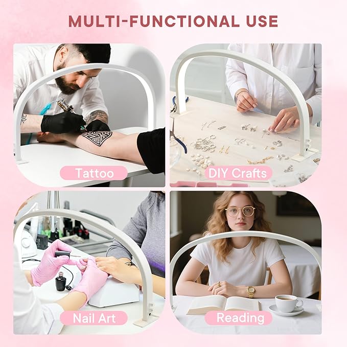 U-Shape Half Moon Light for Nail Desk Lamp, 29in 48W LED Desk Lamp for Nail Tech, Adjustable Brightness Knob 3 Color Temperatures, Half Moon Light for Manicure Handcraft Tattoo Detailed Work