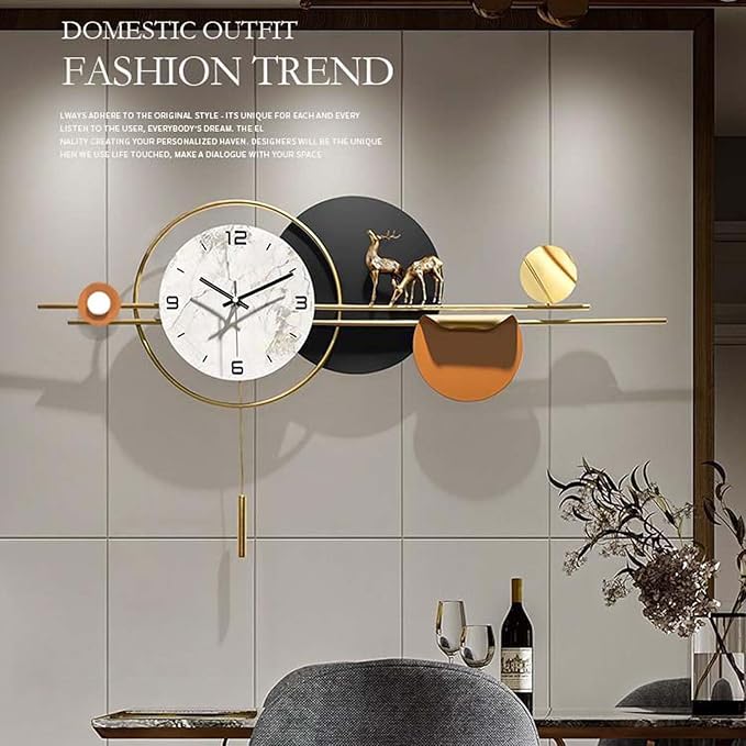 Wall Clock Large Wall Clocks,3D Elk Decorative Modern Silent Wall Clock Metal Wall Art for Living Room Kitchen Bedroom Office Decor Clock (One Color 90 CM/35 in)