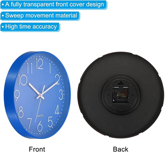 PATIKIL 12 Inch Wall Clock, Battery Operated Silent Non-Ticking Round Wall Clocks for Office Bedroom Decorative, Blue