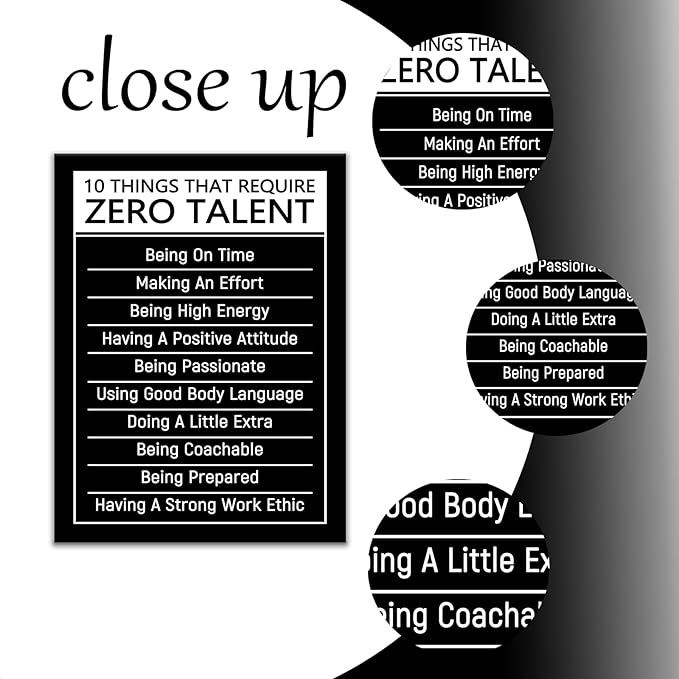DINGFUN Inspirational Posters for Classroom 10 Things That Require Zero Talent Quote Canvas Wall Art Framed Growth Mindset Decor for School Teacher Office Student Guidance, 24x18 Inch