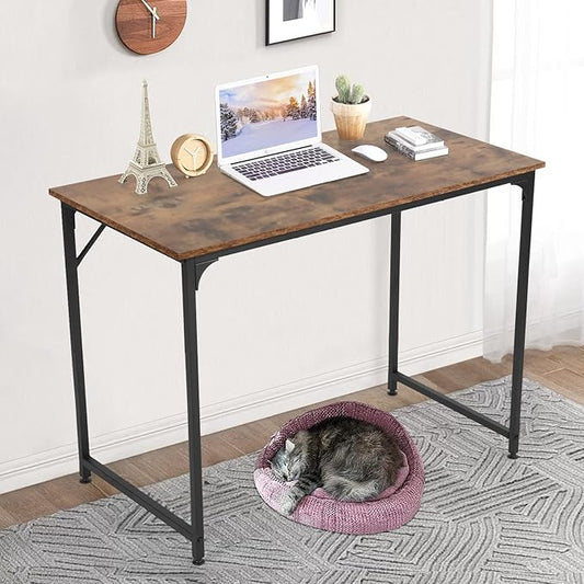BLKMTY Computer Desk 39" Home Study Desk Office Workstation Large Writing Desks Modern Simple Style PC Table Easy Assembly Computer Table Industrial Style Wood Metal Frame, Vintage