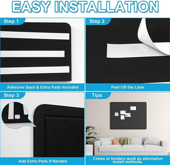 Large Felt Bulletin Board for Wall, 36"x24" Frameless Picture Board, Soft Felt Cork Board for Office, Home Planning & Office Wall Decor, Easy Install Pin Board