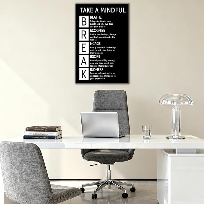 Motivational Quotes Canvas Poster Print Modern Wall Decor Take A Mindful Break Inspirational Quotes Printed on Canvas Artwork for Living Room Office Gym School Stretched and Framed [30''Wx 40''H]