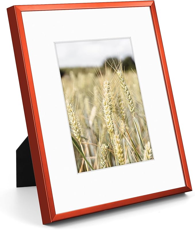 Golden State Art 8x10 Picture Frame 6 Pack - Dark Red Aluminum Photo Frames With 5x7 Mats and Real Glass Cover - Elegant Minimalist Wall Gallery Frames for Home or Office Decor