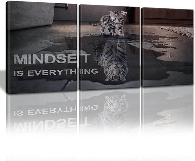 Mindset is Everything Motivational Wall Art, KAWAHONE Inspirational Entrepreneur Quotes Posters Framed, Canvas Artwork Painting Picture for Home Decoration Living Room Office Bedroom, 12"x16"x3 PCS