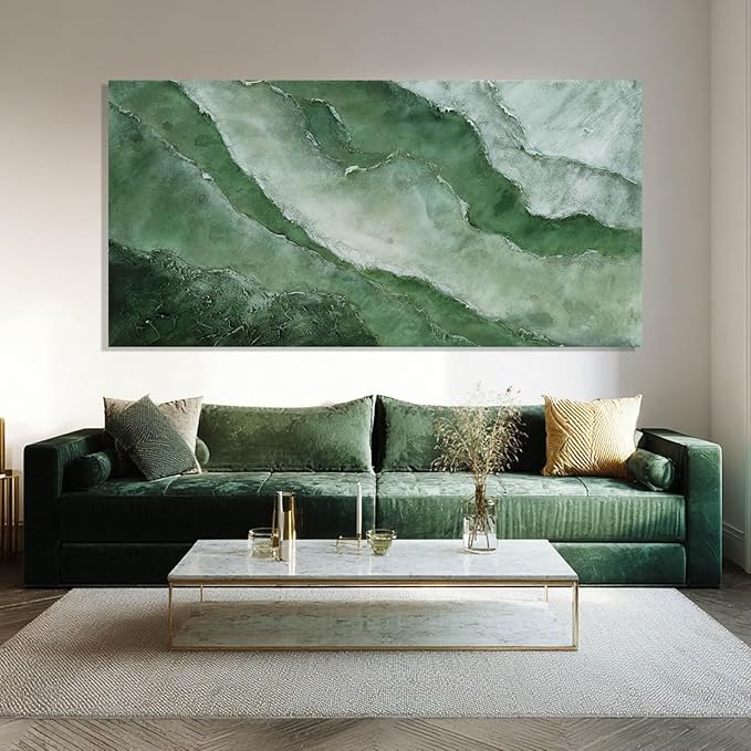 Green Large Wall Art, Abstract Minimalist Decor Paintings for Wall, motivational posters, Framed for Bedroom and Living Room, 24" x 48"