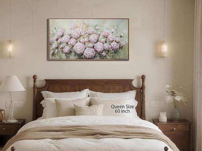 Arjun Flowers Wall Art Framed Canvas Art Wall Decor Living Room, Roses Floral Painting Textured Large Bedroom Artwork Picture Home Office Dining Room, 40"x20"