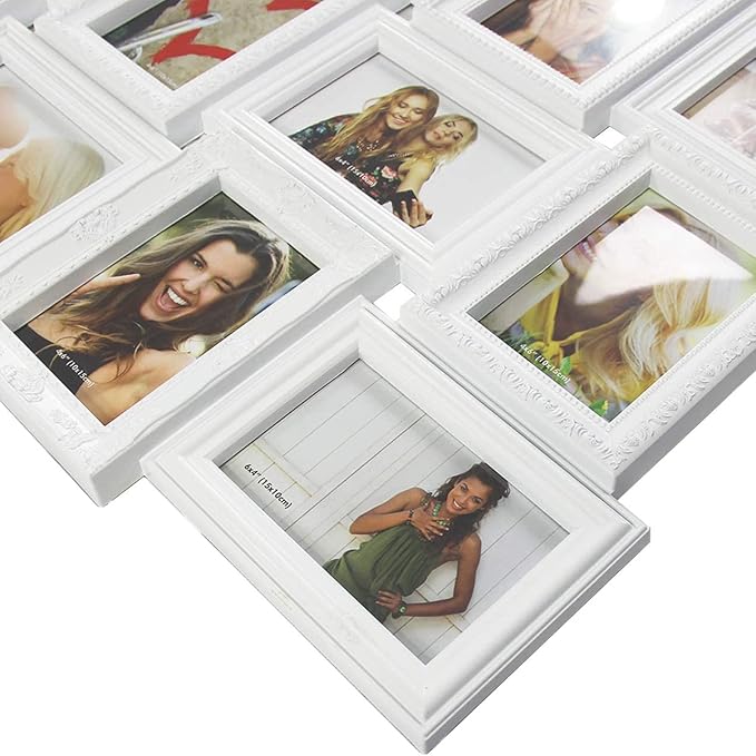 HELLO LAURA - Collage Picture Frames for Wall - 18 Photo Frame in 4x6 Inch Elegant Family Picture Frames Collage Wall Decor Display Multiple Photos for Home - Vintage White