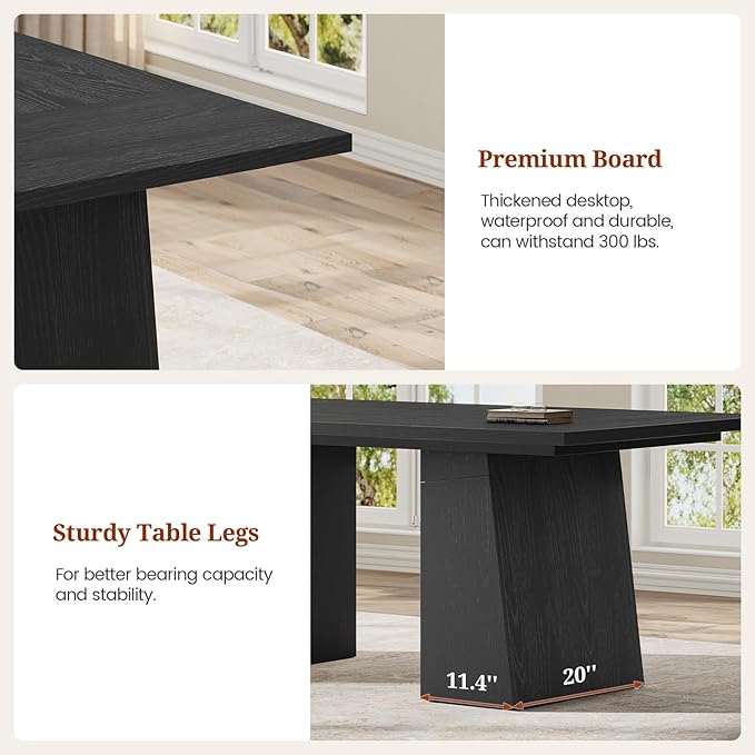 63 in Executive Desk with Power Outlets, Modern Home Office Desk with Storage Cabinet, Wood Computer Desk Business Workstation Desk Conference Table Black