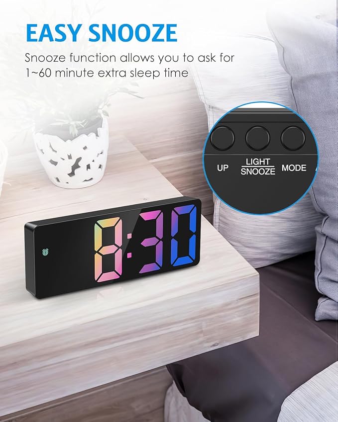 AMIR Upgraded Digital Alarm Clocks for Bedrooms, LED Digital Clock with Dual Power Supply, 12/24H, Dimmable,DST,Snooze,Desk Clock for Home Office School