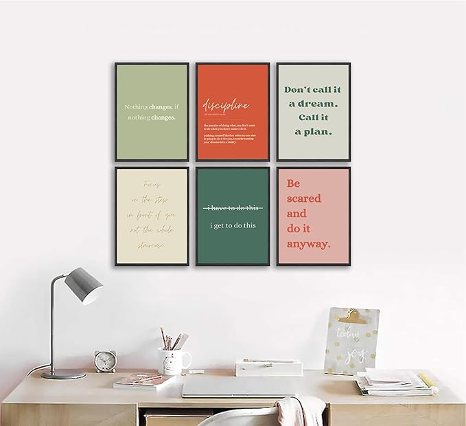 6Pcs Motivational Wall Art Inspiring Teamwork Posters Prints Inspirational Workplace Pictures Office Positive Quotes Canvas Wall Decor for Bedroom Living Room Home Office 12x16in Unframed