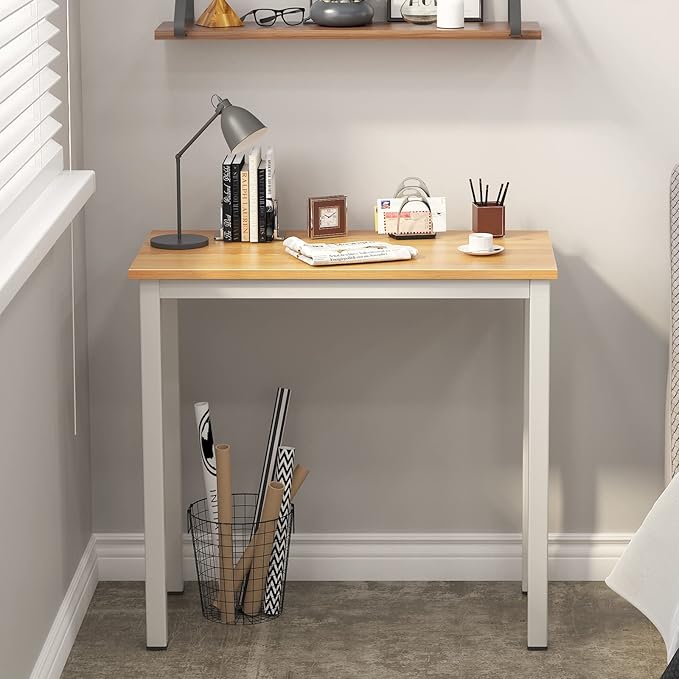 SogesGame Small Computer Desk, 31.5 inches Small Office Desk Computer Table Study Writing Desk Workstation for Home Office,Teak White
