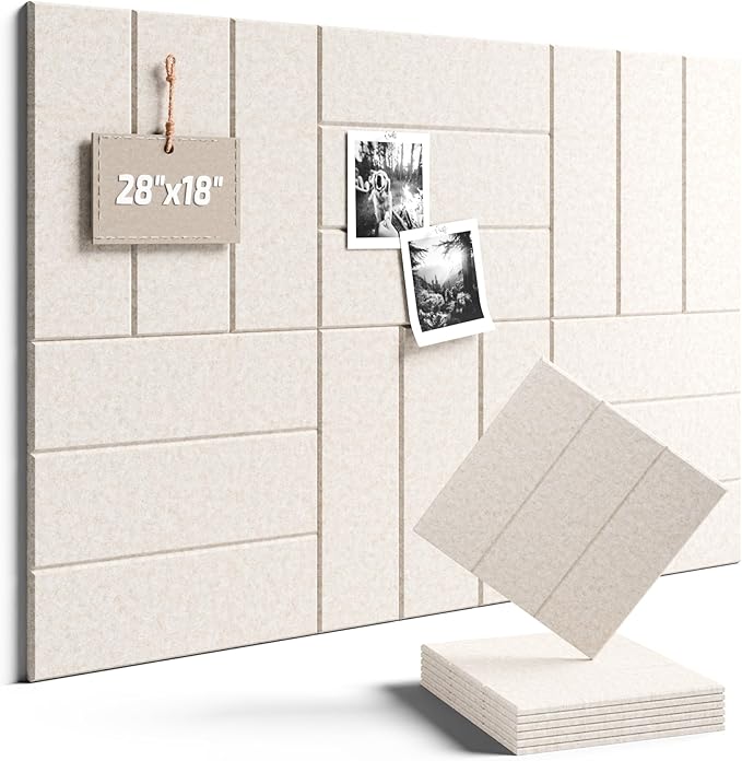 Fluxynara Felt Bulletin Board Tiles -28"x18" with 40 Adhesive Tabs, Cork Board Alternative for Office Decor, Push Pin Board Wall Organizer 6-Pack (Oatmeal)