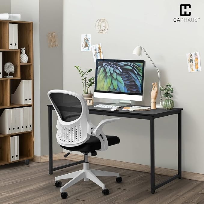 CAPHAUS 55 Inch Computer Desk, Home Office Desk, Modern Work Desk, Writing Desk for Small Space, Simple Desk for Home Use & Office, PC Table, Gaming Desk, Space-Saving Workstation, Black