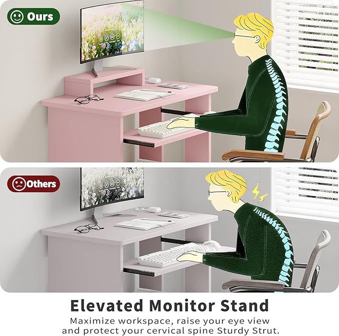 ALISENED 30" Small Computer Desk with Keyboard Tray Monitor Stand, Study Writing Desk with Storage Shelves, Modern Workstation for Small Spaces, Save Space, Black A
