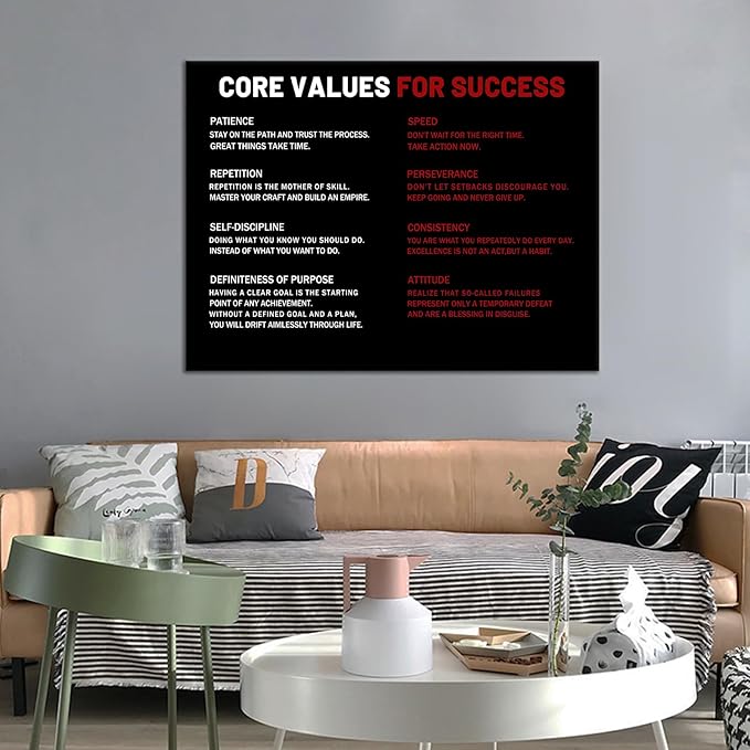 Motivational Wall Art Core Values for Success Inspirational Entrepreneur Quotes Poster Print Artwork for Living Room Office Workplace Wall Decoration Framed Ready to Hang [40''Wx 30''H]