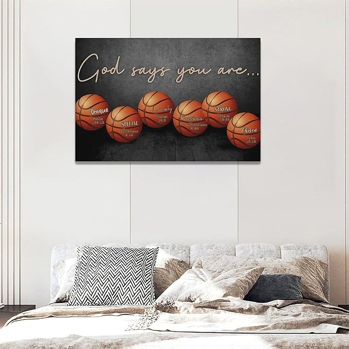 Inspirational Basketball Boys Room Wall Art Motivational Sports Basketball Pictures Wall Decor God Says You Are Canvas Print Painting Modern Home Artwork For Dorm Gym Bedroom Framed 24"x16"