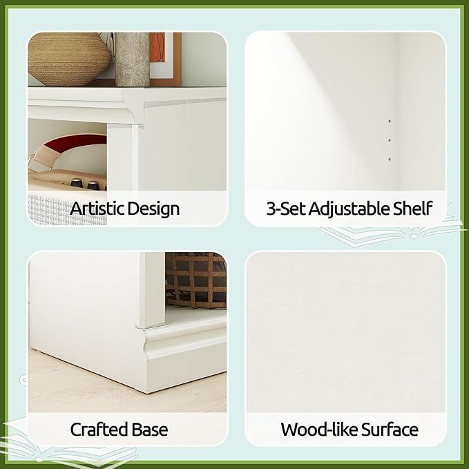 Double Wide Open Shelf Bookcase - 2 Tiers 4 Storage Cube Adjustable Space Book Case, Display Cabinet Organizer with Bookshelf, 64.8 inch Width Indoor Furniture for Home Library Office, White