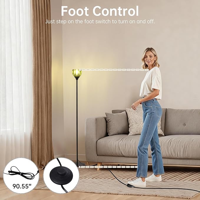 Floor Lamps for Living Room, Bedroom, Black Standing Lamp with 12W Bulb, Vintage Floor Lamp for Reading, Nursery, Corner (Green Tulip)