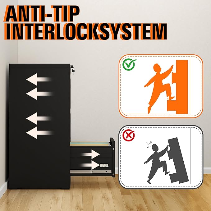3 Drawer File Cabinet with Lock, Metal Filing Cabinet for Home Office, Vertical File Cabinet for Letter/Legal/A4/F4 Documents, Easy to Assemble Steel Storage Cabinet
