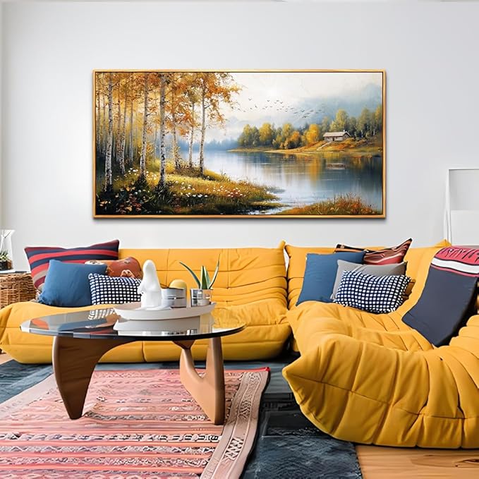 ERQINHUA Canvas Wall Art For Living Room Large Wall Decor For Bedroom Forest Landscape Painting Lakeside Watercolour Home Decorations Picture Office Farmhouse Ready To Hang Wood Framed 30x60 Inches