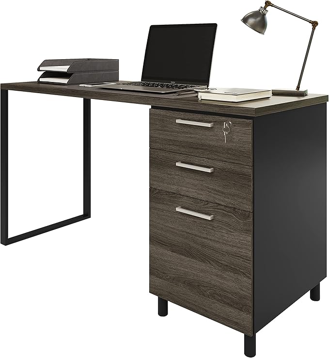 Modern Design Milano Office Computer Desk with 3 Locking Drawers, 48 Inch Grey and Black Industrial Wood Desk with Filing Drawer and Storage by Crafts and Comfort