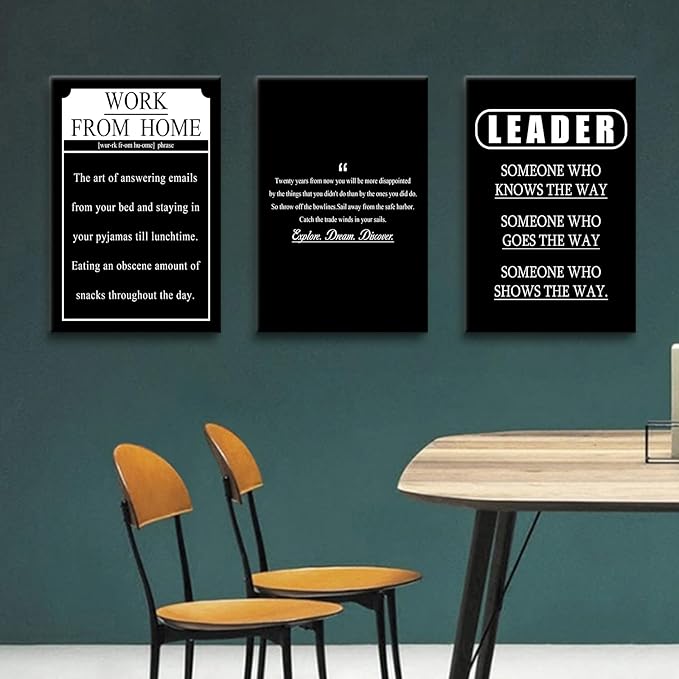 3 Pieces Motivational Canvas Wall Art Explore Dream Discover Work from Home Entrepreneur Quotes Inspirational Signs Posters Print for Home Bedroom Teens Room Gym Stretched and Framed [48''W X 24''H]
