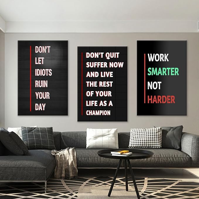 3 Pieces Inspirational Canvas Wall Art Large Motivational Quotes Posters Print Affirmation Picture Painting Wall Decor Artwork for Living Room Gym Office Workplace Stretched and Framed [72''Wx 36''H]