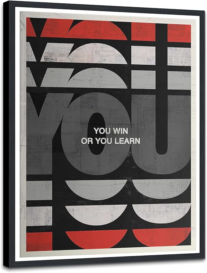 You Win or You Learn Framed Canvas Print Wall Art, Motivational Office Decor, Inspirational Quote Poster for Living Room, Stretched Ready to Hang, 12.5x16.5 inch
