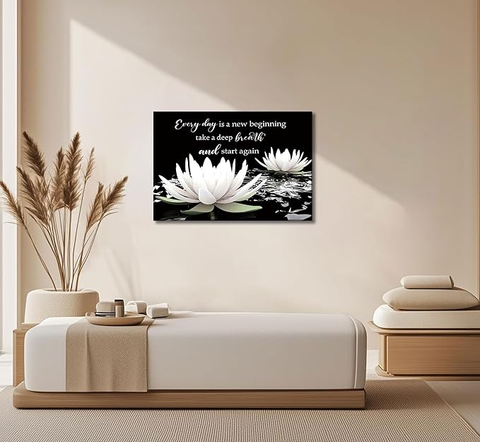Zen White Lotus Canvas Wall Art On In Water Blooming White Lotus Picture Wall Decor Spiritual Meditation Poster Print Painting for Bathroom Room Modern Yoga Spiritual Spa Living Bedroom Decoration