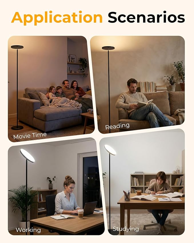 Floor Lamps for Living Room, 69" Tall LED Lamp, 2800LM Standing Lamp Remote & Foot Switch with 1H Timer, 2700-6500K Stepless Dimmable Modern Pole Light for Bedroom, Reading, Black