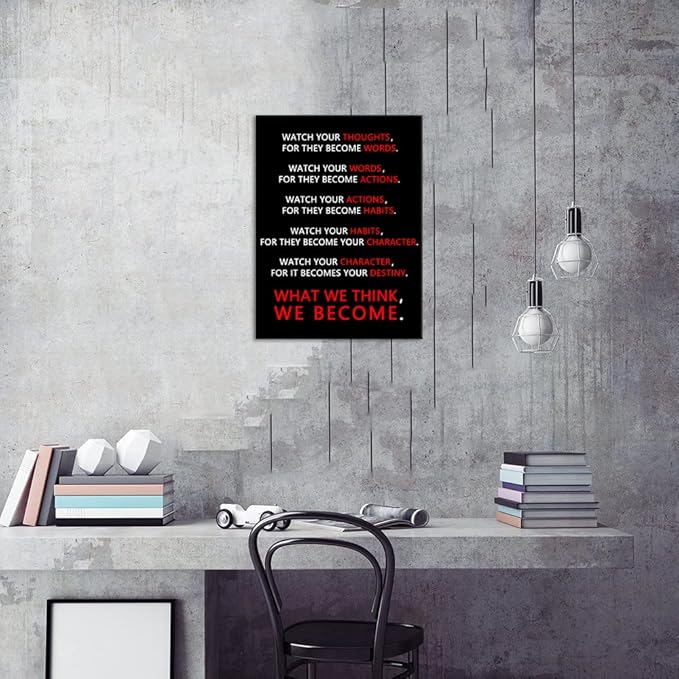 Inspirational Wall Art Watch Your Thoughts Motivational Canvas Painting Office Decor Modern Inspiring Entrepreneur Quotes Posters Prints Artwork Living Room Home Framed Ready to Hang[18" W x 24" H]