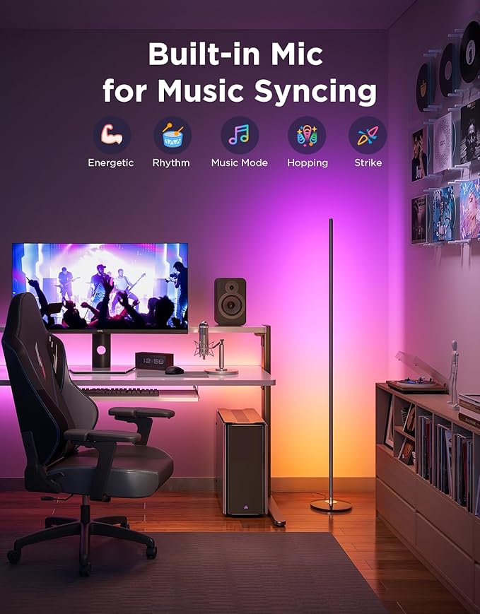 Govee RGBIC Floor Lamp Basic, 1000lm LED Corner Lamp Compatible with SmartThings, Alexa, and Matter, Modern Floor Lamp with Music Sync and 16 Million DIY Colors, Standing Lamp for Bedroom Living Room