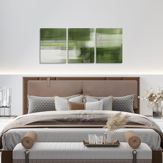 jejeloiu Green Abstract Art 3 Piece Canvas Wall Art for Living Room Bedroom Modern Art Picture Wall Decor 12"x16"x3pcs Abstract Oil Painting Office Decorations Artwork Posters